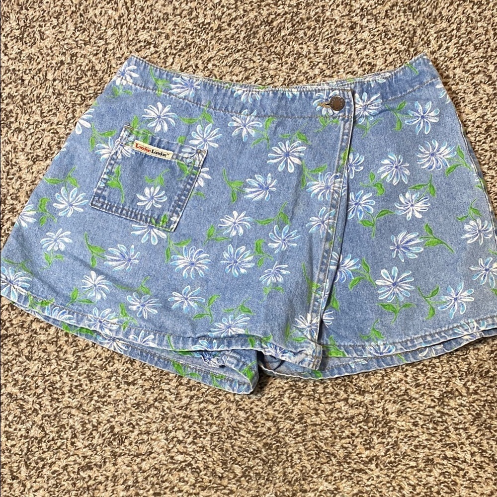 Vintage 90’s LONDONJEAN Blue and Green Skorts with Floral Pattern